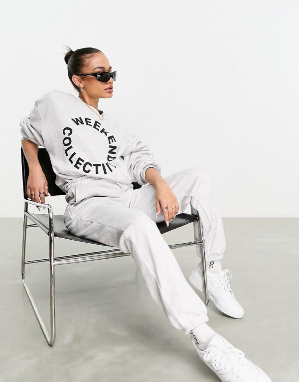 ASOS DESIGN Weekend Collective co-ord oversized sweatshirt with logo in grey marl