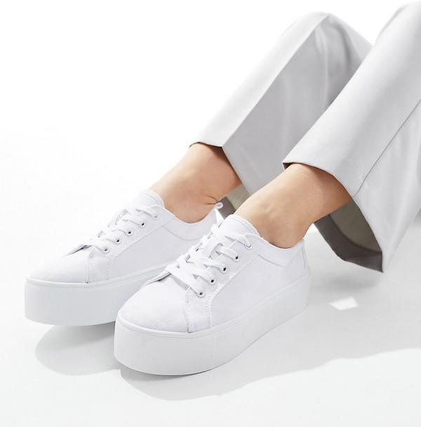 ASOS DESIGN Wide Fit Divide lace up flatform sneakers in white