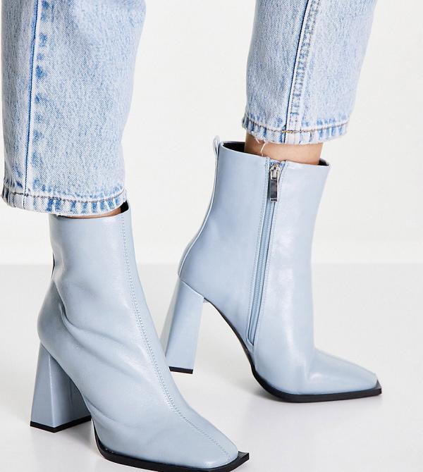ASOS DESIGN Wide Fit Excel high heeled ankle boots in blue