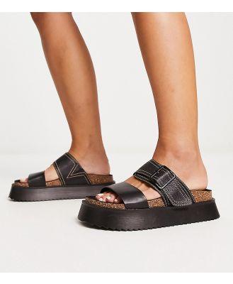 ASOS DESIGN Wide Fit Fearless double strap flat sandals in black