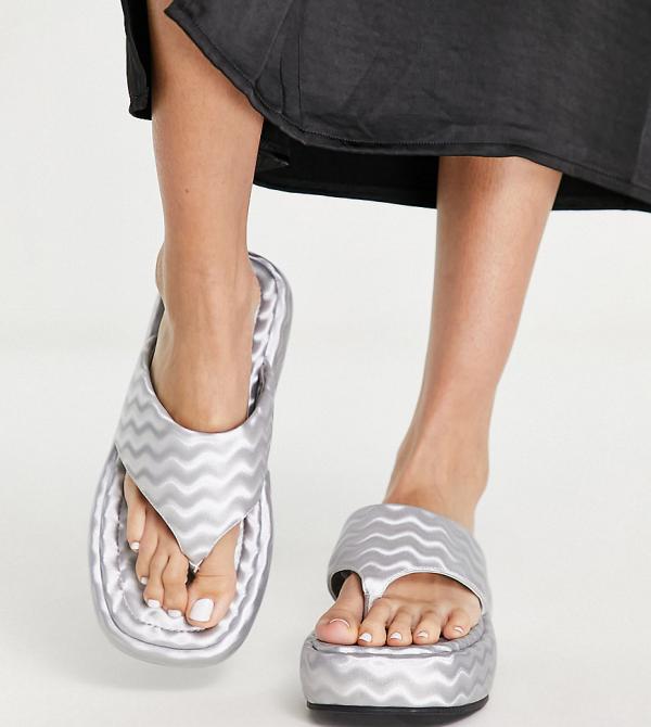 ASOS DESIGN Wide Fit Francesca flatform flat sandals in silver