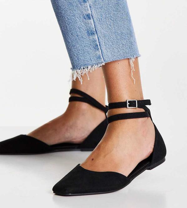 ASOS DESIGN Wide Fit Lift ballet flats in black