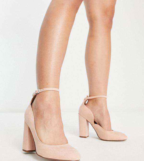 ASOS DESIGN Wide Fit Placid high block heels in beige-Neutral