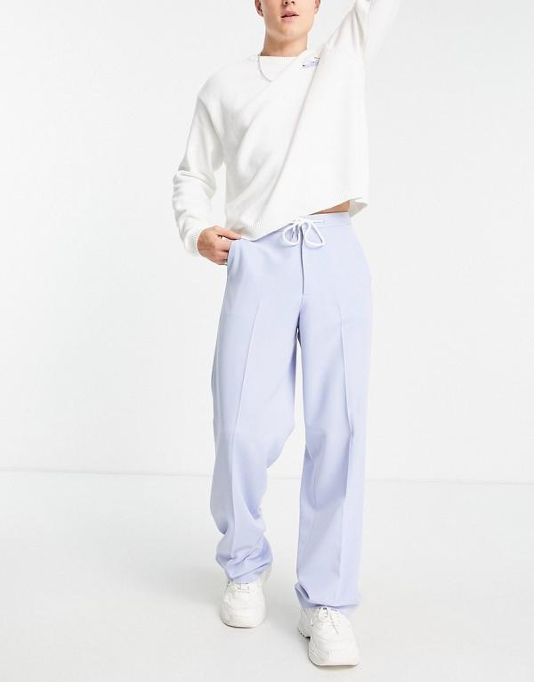 ASOS DESIGN wide leg smart pants with drawcord in blue