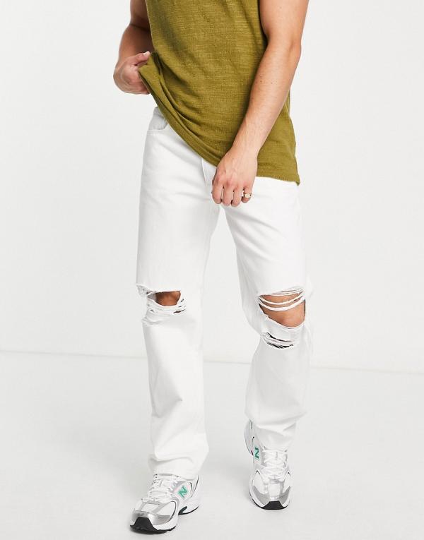 ASOS DESIGN wide straight leg jeans in white with knee rips