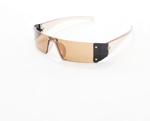 ASOS DESIGN y2k rimless sunglasses with visor lens in brown