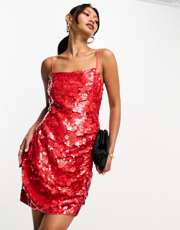 ASOS EDITION drape side sequin cami mini dress in red