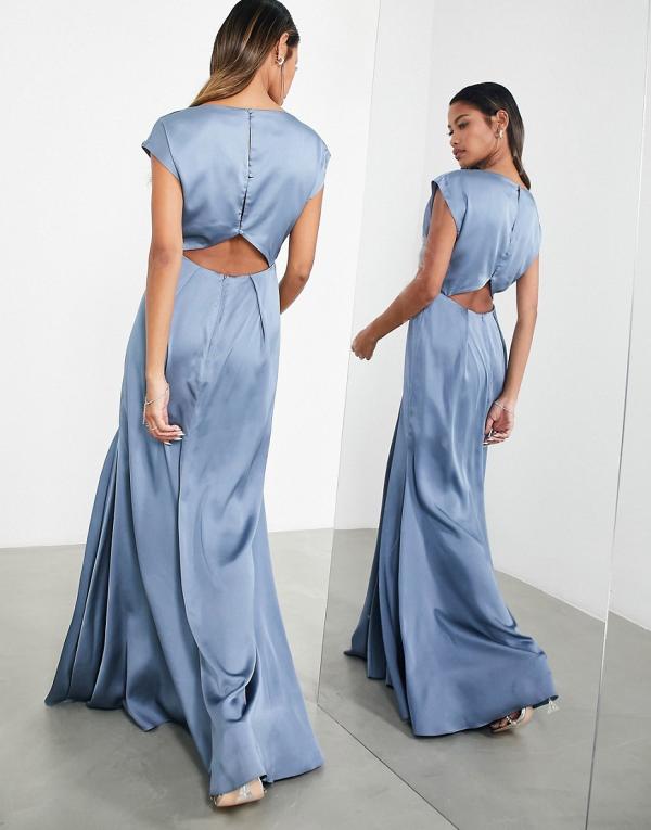 ASOS EDITION satin cowl neck maxi dress with cut out back in dusky blue