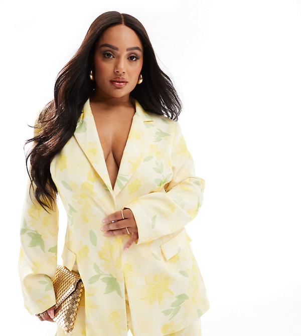 ASOS LUXE Curve single breasted tailored suit blazer in floral print (part of a set)-Multi