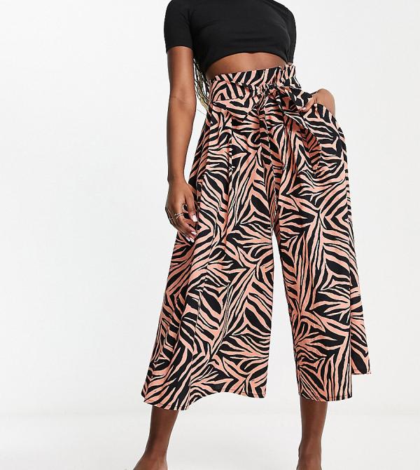 ASOS MADE IN KENYA paperbag waist pants in tiger print-Black