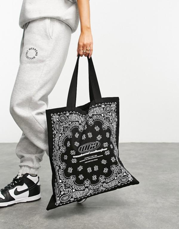 ASOS Weekend Collective canvas tote bag with bandana print-Blue