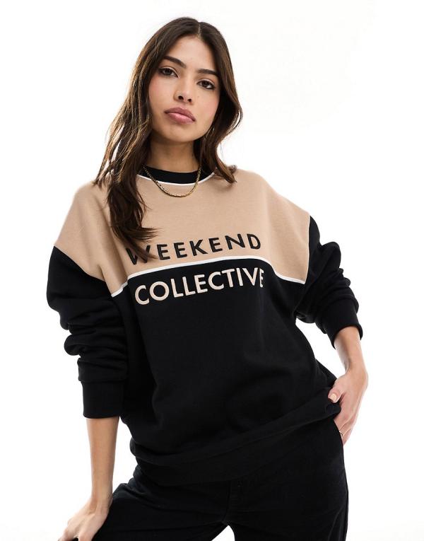 ASOS Weekend Collective oversized colour block sweatshirt in camel and black-Multi