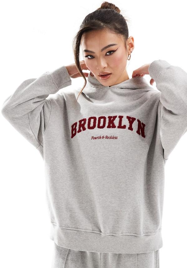4th & Reckless Brooklyn lounge hoodie in grey marl
