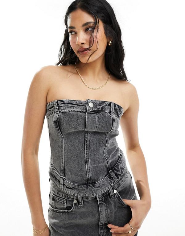 4th & Reckless denim corset in washed grey (part of a set)