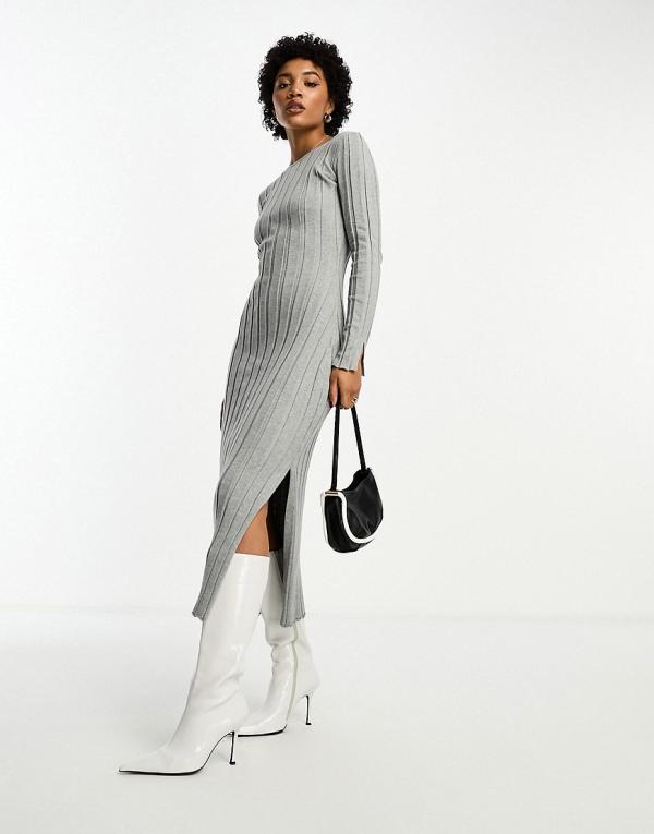 4th & Reckless knitted side split midi jumper dress in grey