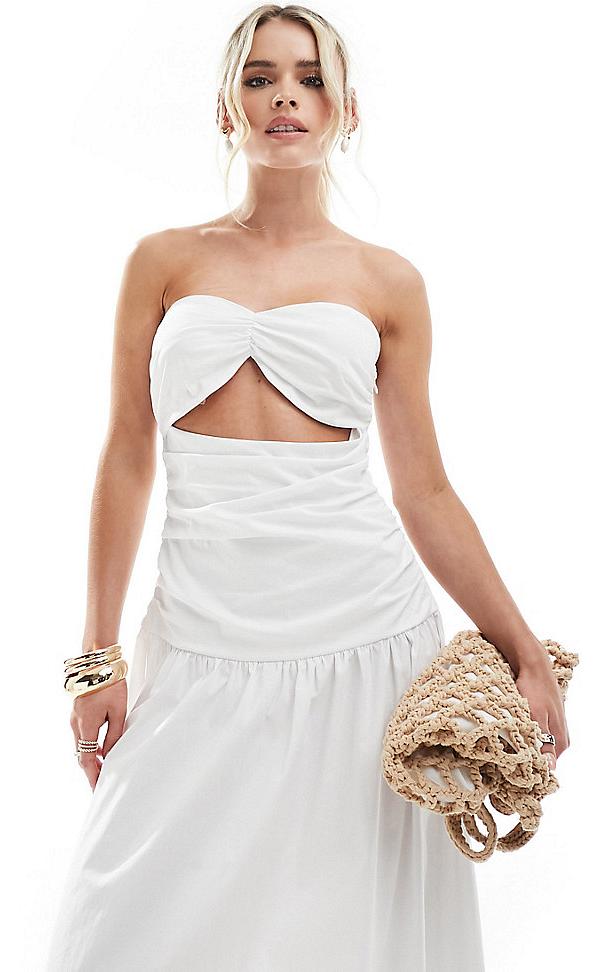 4th & Reckless Petite exclusive bandeau cut out dropped waist maxi dress in white