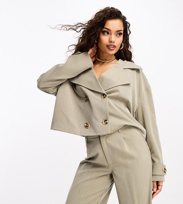 4th & Reckless Petite exclusive boxy jacket in sage (part of a set)-Green