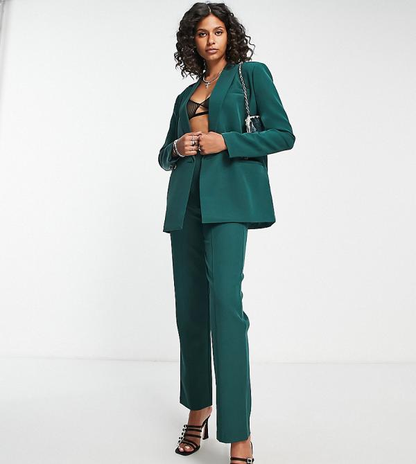 4th & Reckless Tall exclusive straight leg tailored pants in forest green (part of a set)