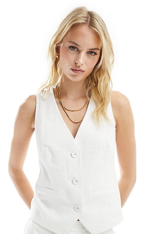 4th & Reckless Tall exclusive tailored linen look cross back waistcoat in white (part of a set)