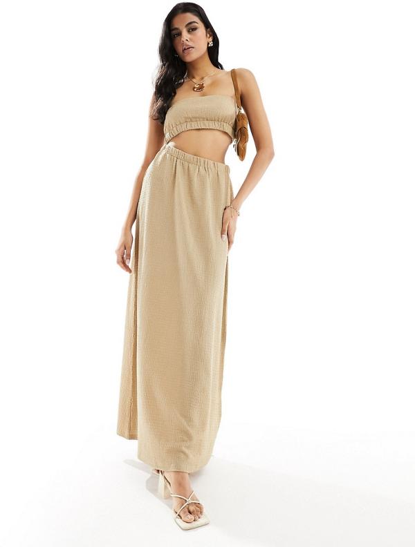 4th & Reckless textured bandeau cut out side maxi dress in light brown