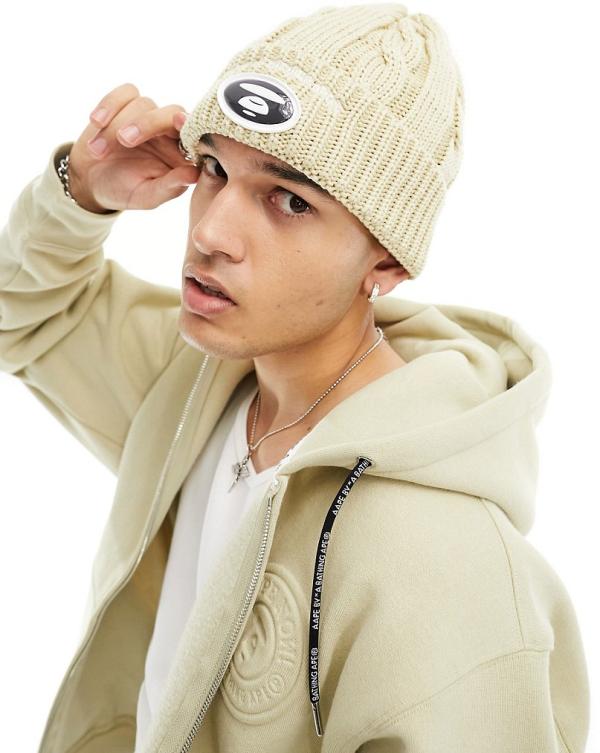 AAPE By A Bathing Ape cable knit beanie in beige-Neutral