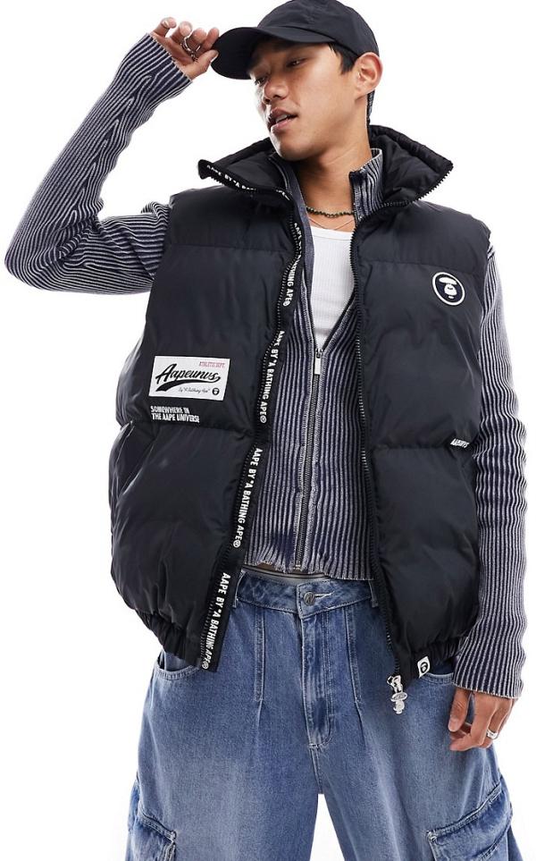 AAPE By A Bathing Ape college puffer vest in black