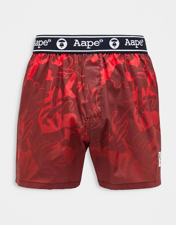 Aape by A Bathing Ape cotton boxers in red camo print with logo waistband