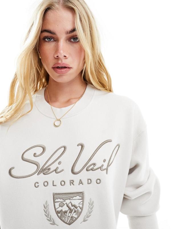 Abercrombie & Fitch Colorado ski embroidered sweatshirt in off white