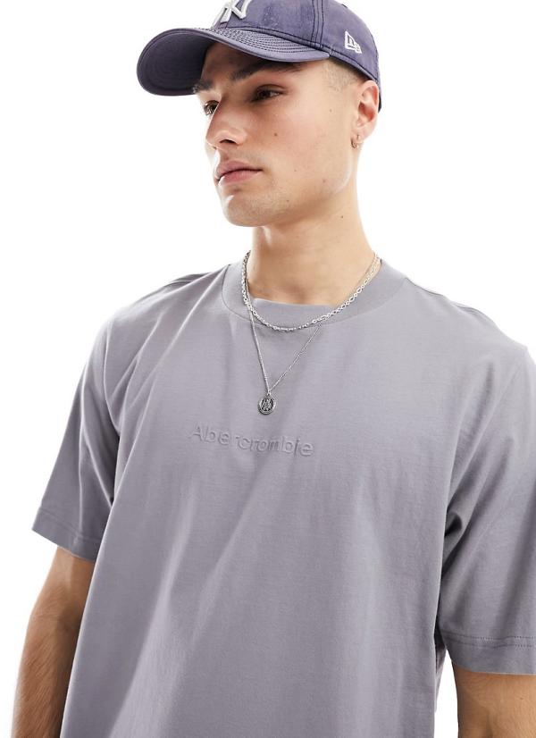 Abercrombie & Fitch embossed central logo t-shirt in mid grey