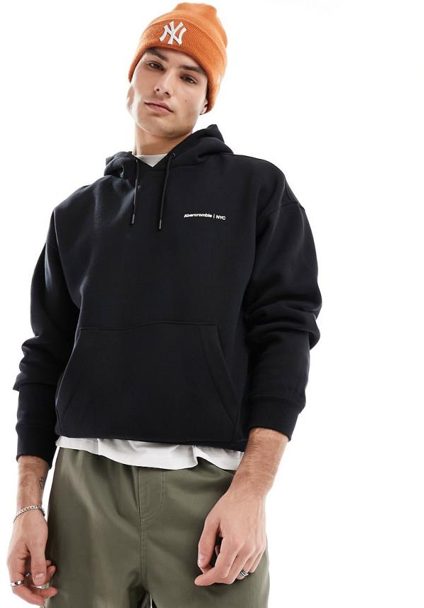 Abercrombie & Fitch microscale trend logo hoodie in black