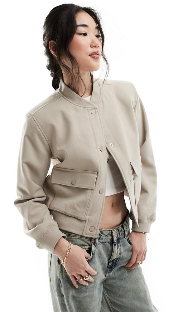 Abercrombie & Fitch short bomber jacket in taupe-Neutral