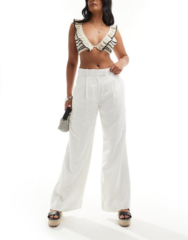 Abercrombie & Fitch ultra wide leg linen blend pants in white
