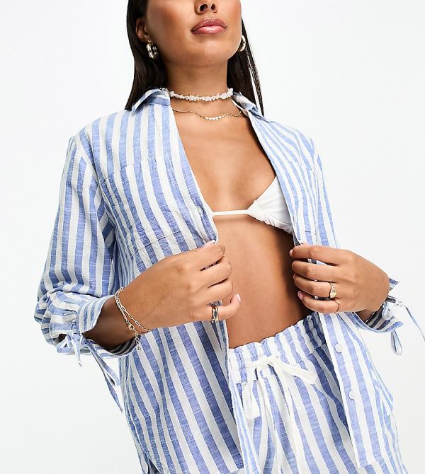 Accessorize long sleeve stripe beach shirt in blue & white (part of a set)-Multi