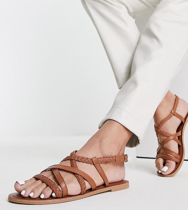 Accessorize plaited strappy sandals in tan-Brown