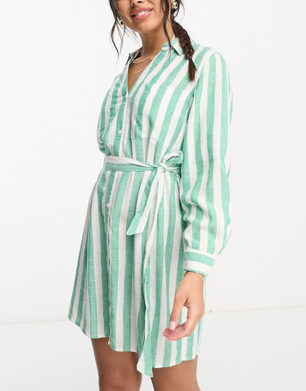 Accessorize stripe dipped hem beach shirt in green and white