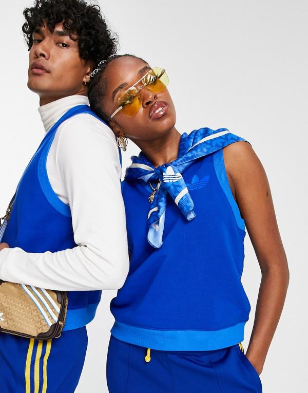 adidas Originals 'adicolor 70s' unisex cropped sweater tank in blue
