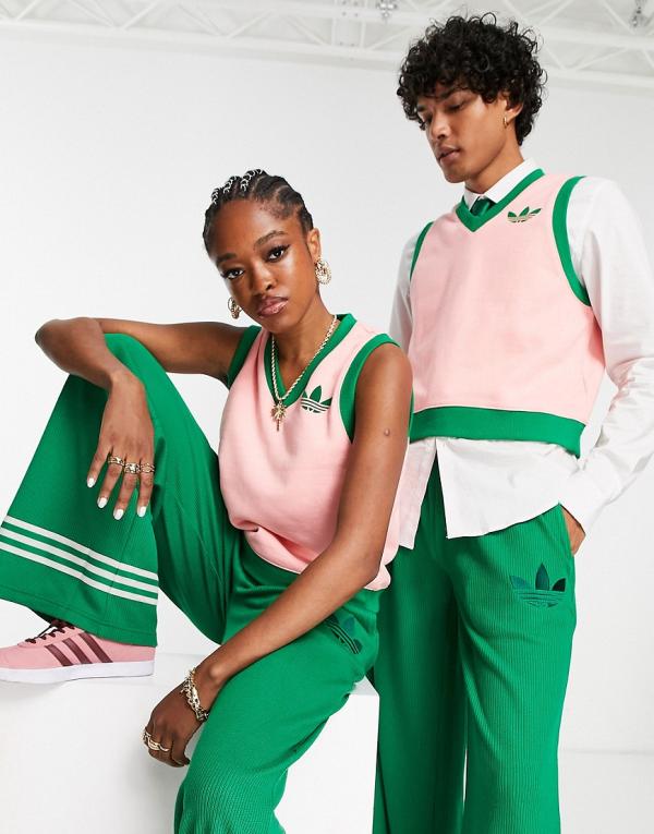 adidas Originals 'adicolor 70s' unisex cropped sweater tank in pink