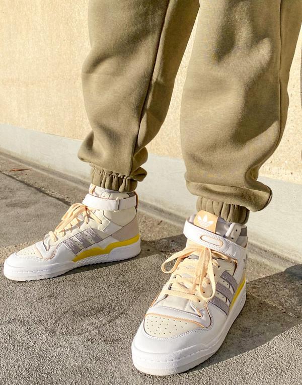 adidas Originals Forum 84 Hi sneakers in white with grey and yellow details