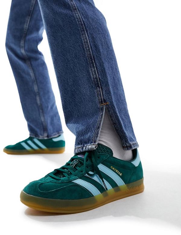 adidas Originals Gazelle Indoor gum sole sneakers in green and blue-Grey