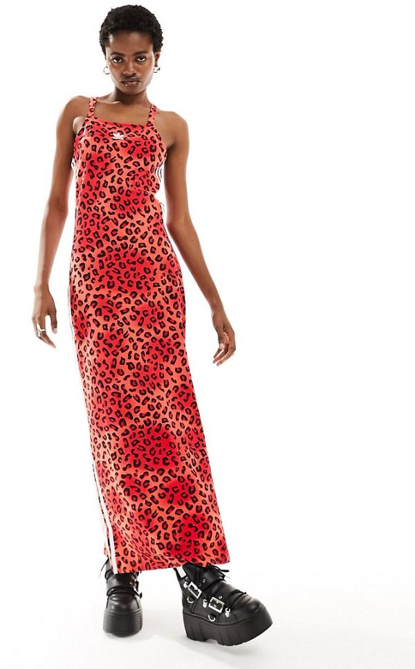 adidas Originals Leopard Luxe maxi dress in all over red leopard print