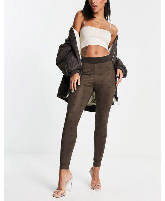 adidas Originals Luxe Lounge high waisted repeat logo leggings in brown