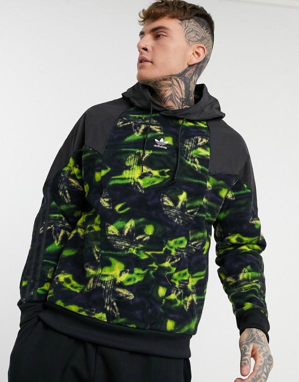 adidas Originals printed fleece hoodie in black-Multi