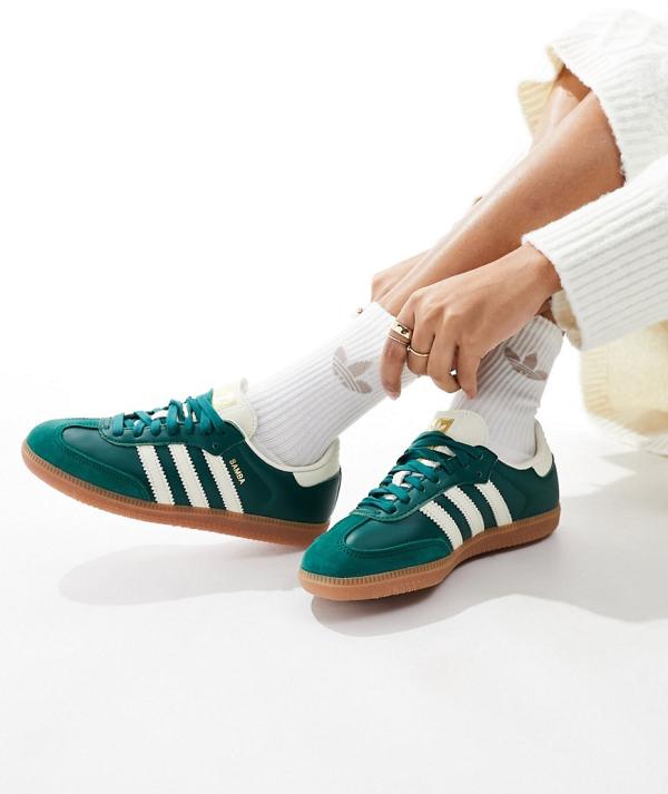 adidas Originals Samba OG sneakers in forest green and beige-White
