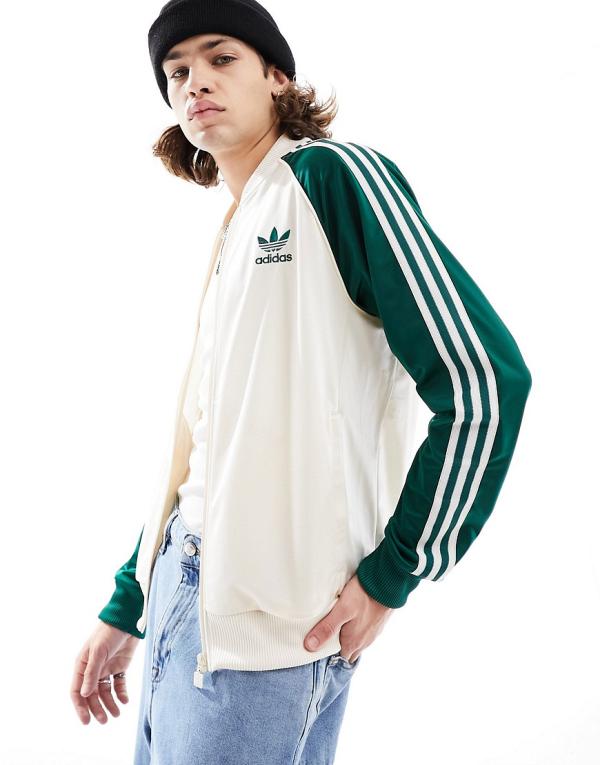 adidas Originals Superstar track jacket in off white and green