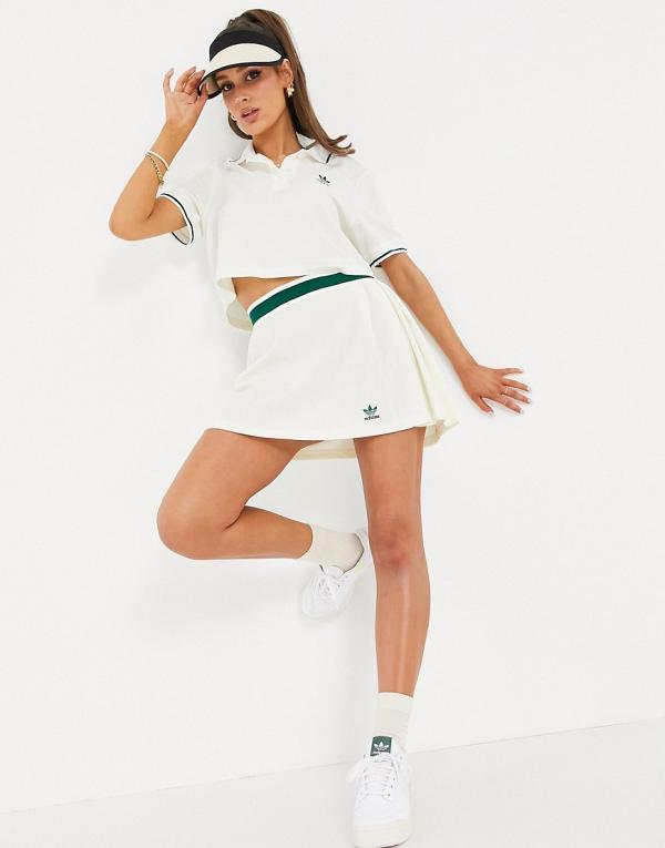 adidas Originals 'Tennis Luxe' logo pleated skirt in off-white