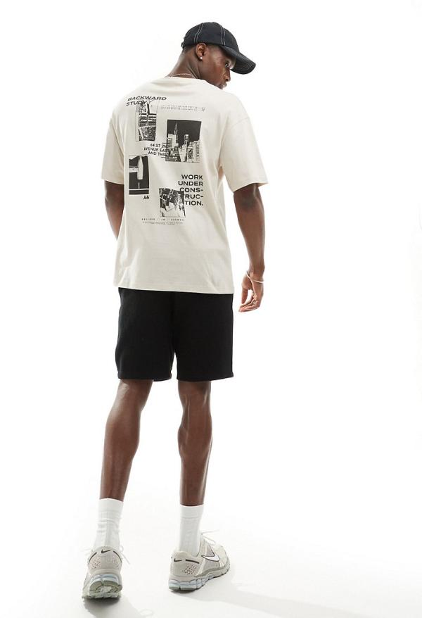 ADPT oversized t-shirt with placement back print in cream-White