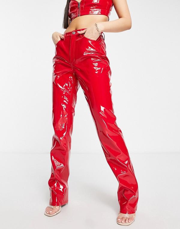 AFRM Heston high rise straight leg faux leather pants in red (part of a set)