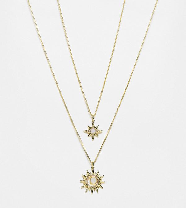 ALDO gold plated 2 pack of necklaces with star and sun pendants in gold