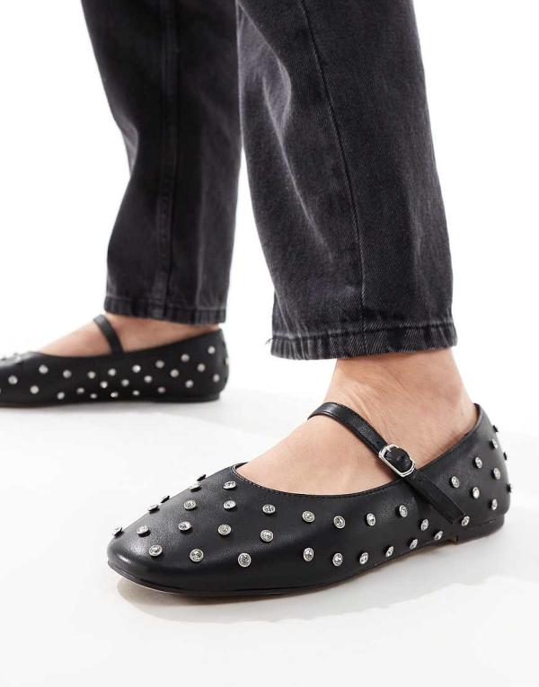 ALDO Marylina studded ballet flats with buckle in black leather