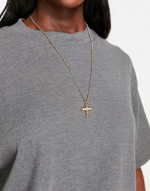 AllSaints black diamante cross pendant necklace in gold